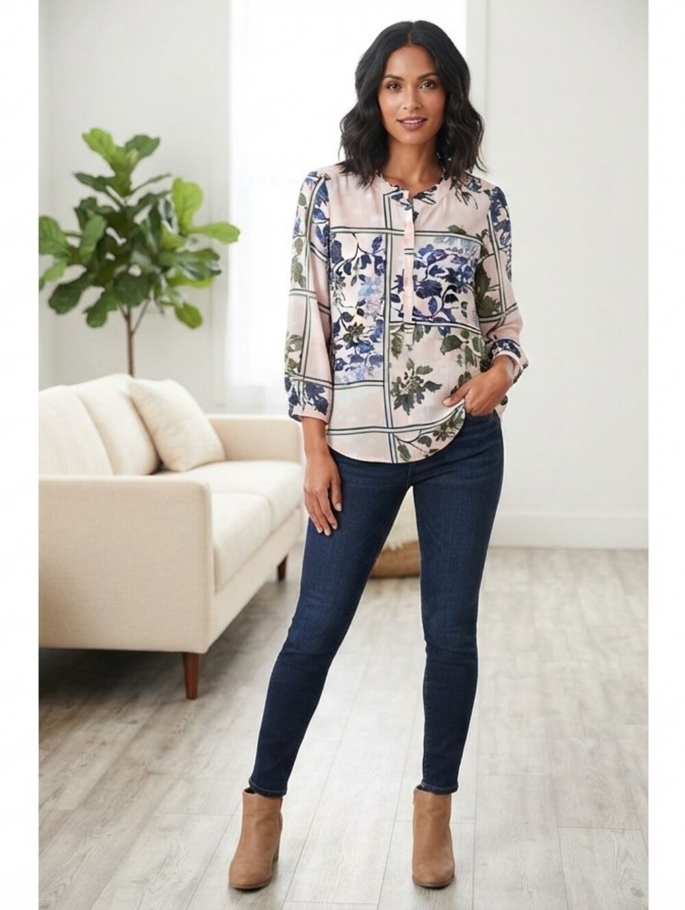 Forever 21 Contemporary Boho Floral Paisley Tunic Blouse Sz S Crochet Trim